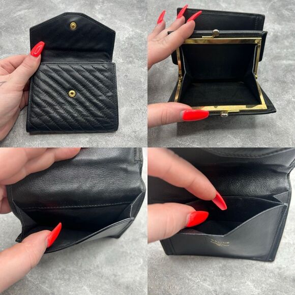 Celine Black Quilted Leather Trifold Wallet Clasp Closure Authentic Luxury - Picture 10 of 14